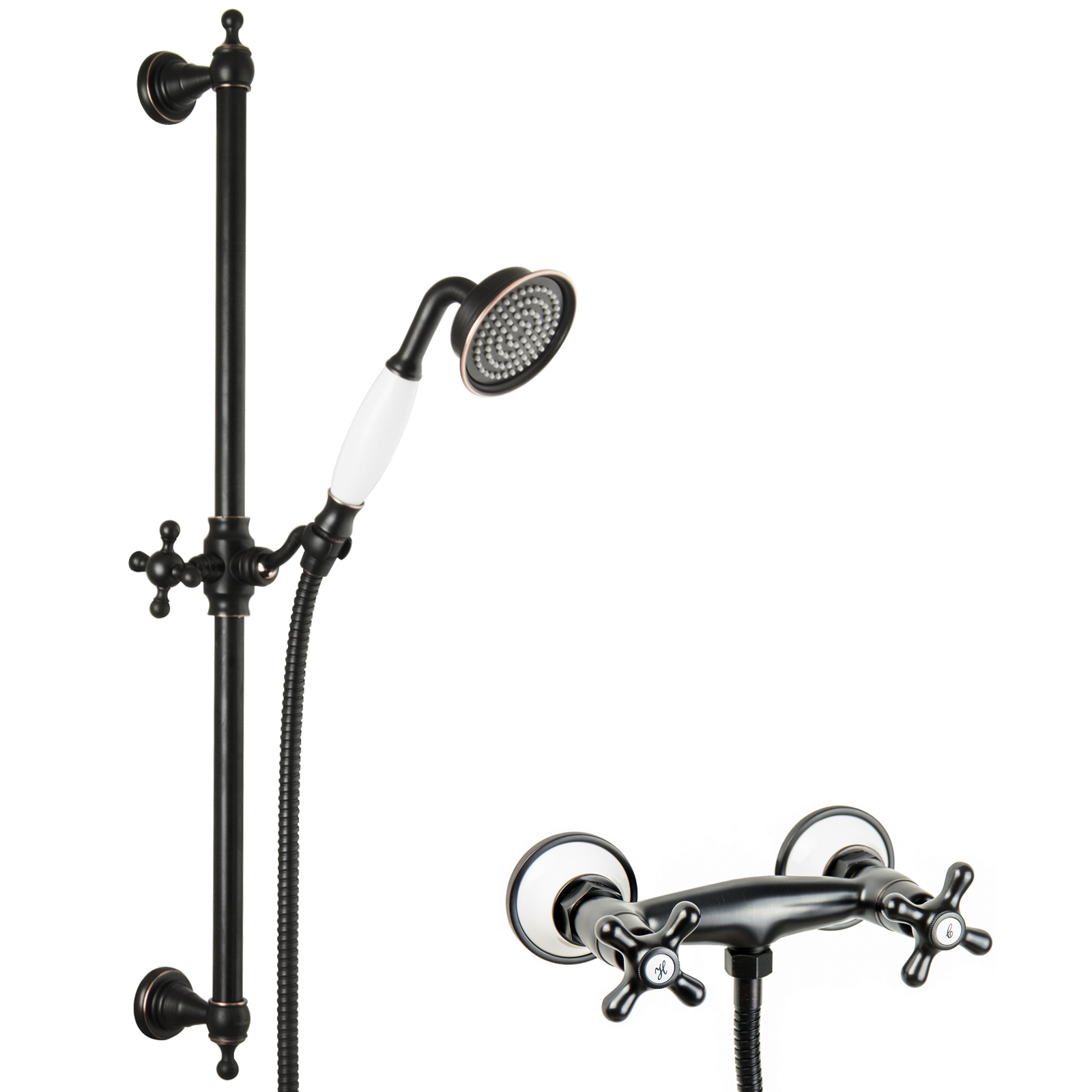 Paulgurkes Schwarzes Duschset Retro Armatur Schwarz Aufputz Zweigriffmischer