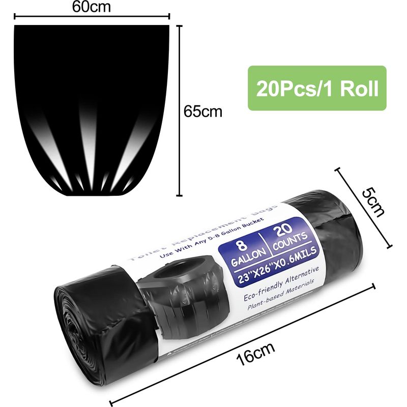 20er-pack Toilettenbeutel, Schwarz, Biologisch Abbaubar, 22 L, Wasserdicht, Passend Für Alle Campingtoiletten, Ideal Für Camping, Wandern Und Reisen