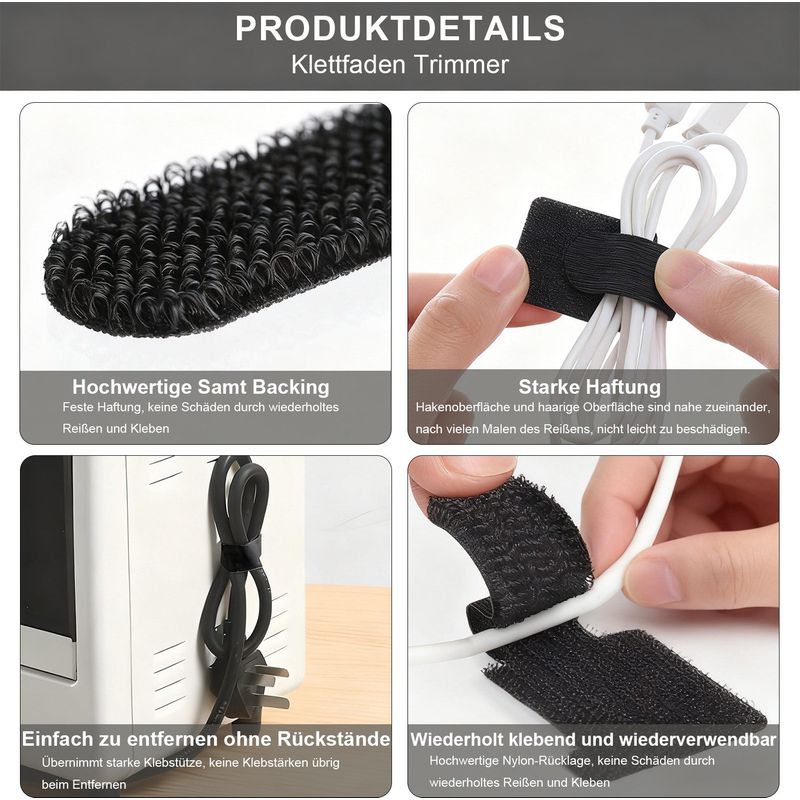 Kabelmanagement-set – 50-teilig, Schwarz, Selbstklebend – Wiederverwendbar