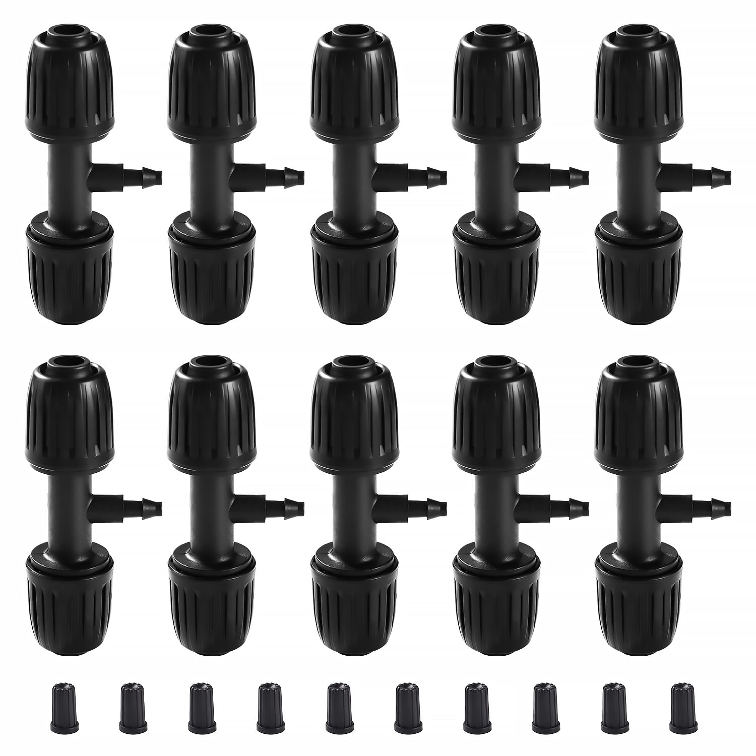 Reno 10 Stück T-förmiger Schlauchverbinder Mit Widerhaken, 3-wege-bewässerungsschlauchanschluss Für Schläuche Von 13/16 Mm Bis 4/7 Mm, 3-wege-tropfbewässerungsverbinder Für Garten Und Rasen (schwarz)