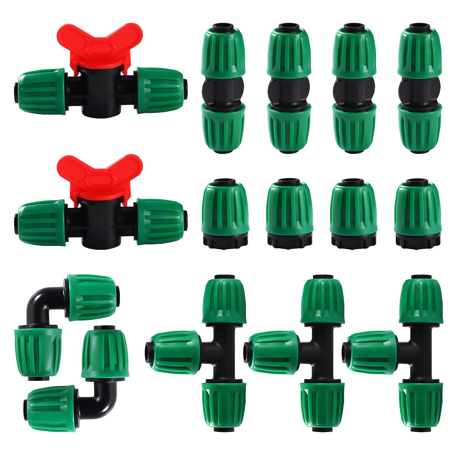 Reno 15-teiliges Bewässerungs-fittings-set Für 16-mm-schläuche, Bewässerungsschlauchverbinder, Gartenbewässerungsschlauchverbinder, Schlauchverbinder Mit Widerhaken Für Bewässerungssysteme, Grün
