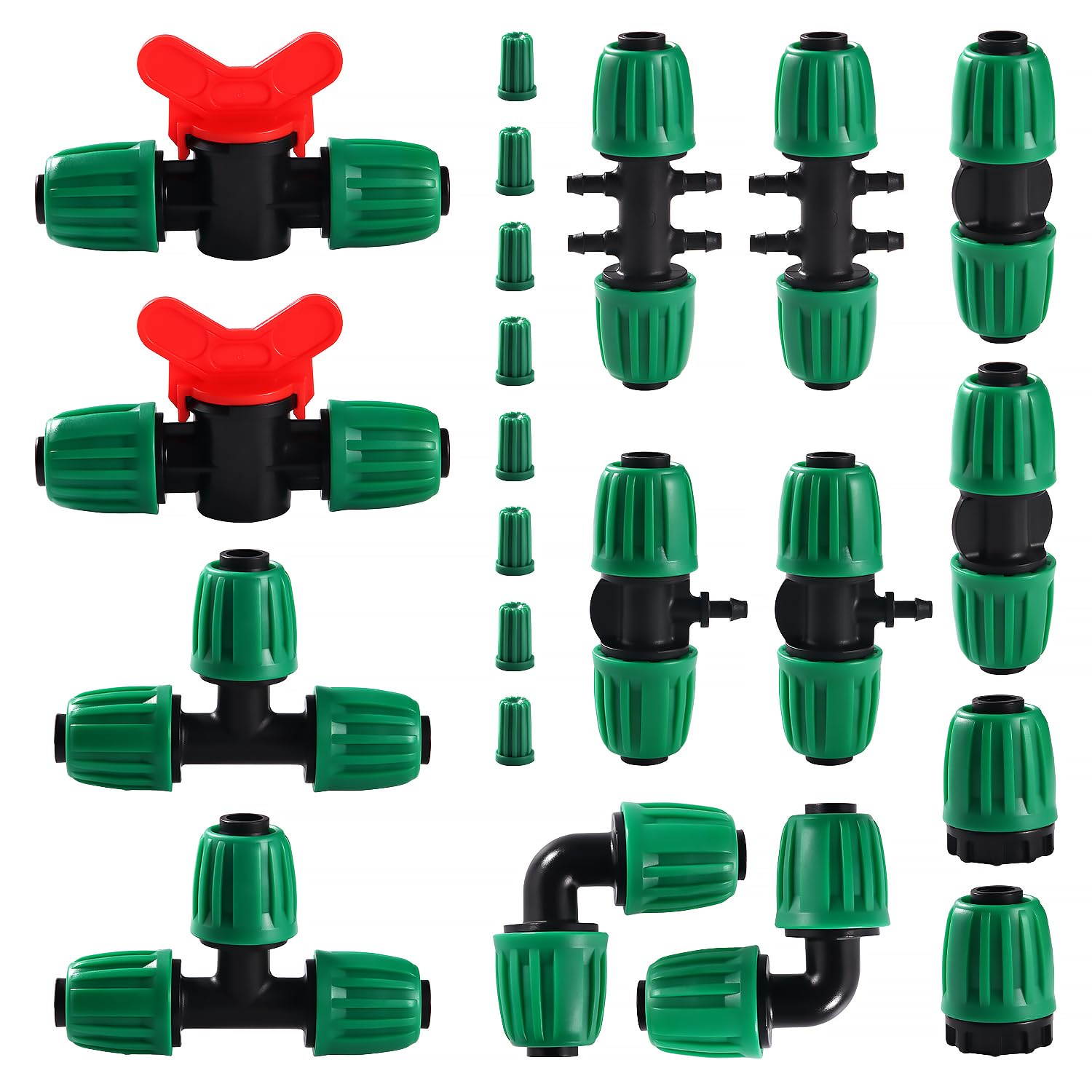 Reno 22-teiliges Bewässerungs-fittings-set Für Schläuche Von 13/16 Mm Bis 4/7 Mm, Bewässerungsschlauchverbinder, Gartenschlauchverbinder, Schlauchverbinder Mit Widerhaken Für Bewässerungssysteme, Grün