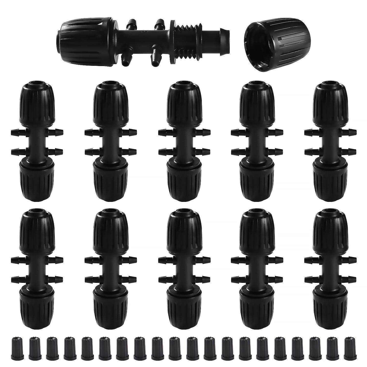 Reno 10 Stück T-förmige Schlauchverbinder Mit Widerhaken, 6-wege-bewässerungsschlauchanschluss Für Schläuche Von 13/16 Mm Bis 4/7 Mm, 6-wege-tropfbewässerungsverbinder Für Garten Und Rasen (schwarz)