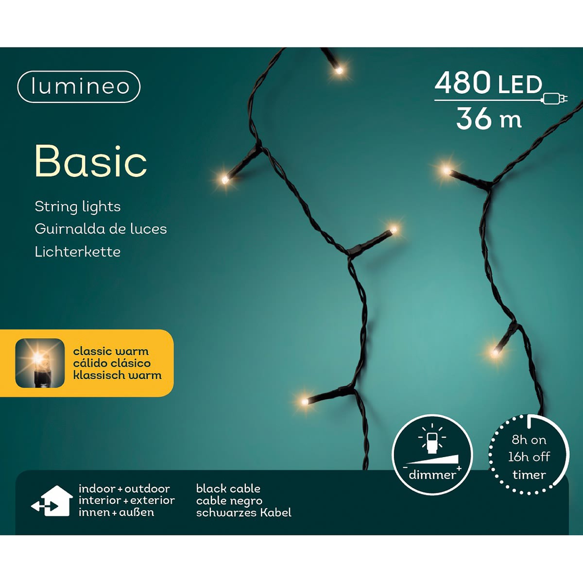 Led Lichterkette Basic 3600 Cm 480 Lichter Classic Weiß Mit Dimmer & Timer - Lumineo