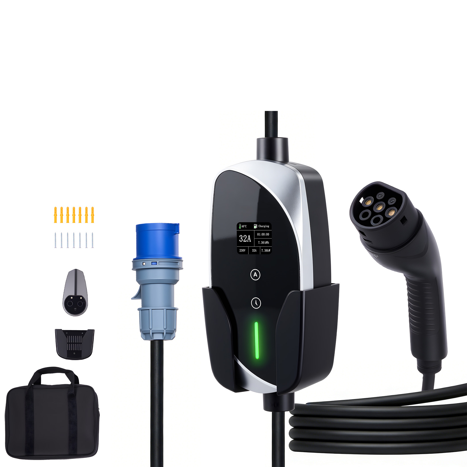 Mophorn Mobile Wallbox, 7,4 Kw, 32 A, Typ 2 Ladestation, Tragbares Einphasig-ladegerät Mit 6 M Ladekabel, Cee-stecker, Lcd-bildschirm, Ip66-steuereinheit, Stromversorgung Für Elektrofahrzeuge