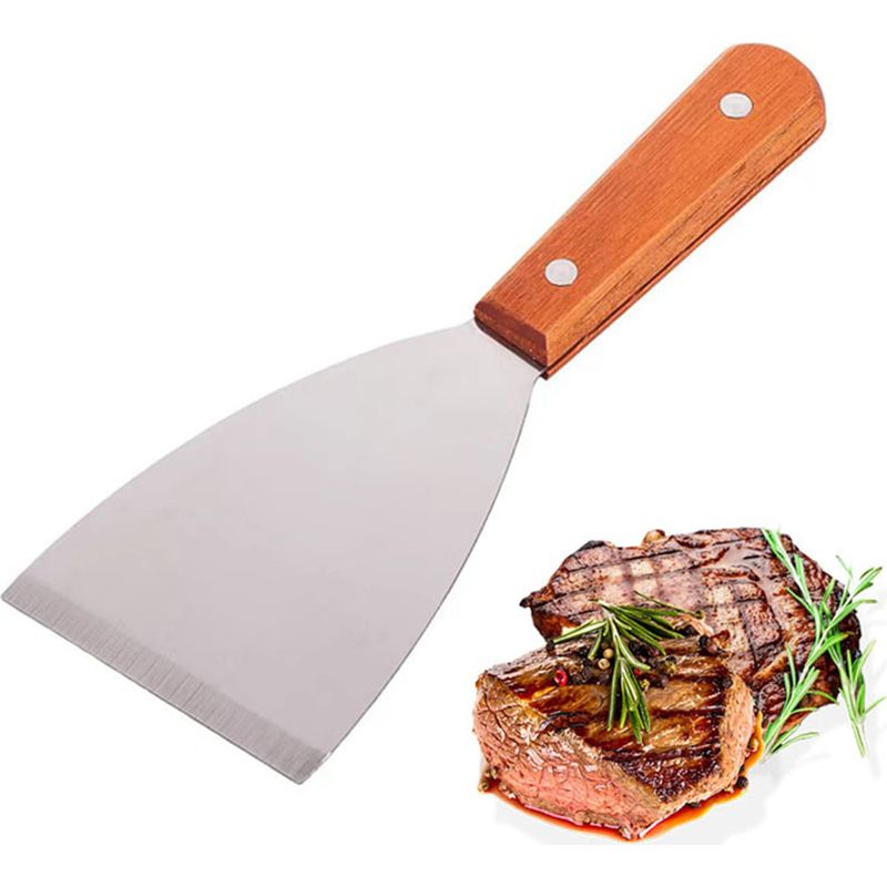 Küchenspatel Aus Edelstahl Mit Holzgriff, Zum Grillen, Für Steaks Und Crêpes