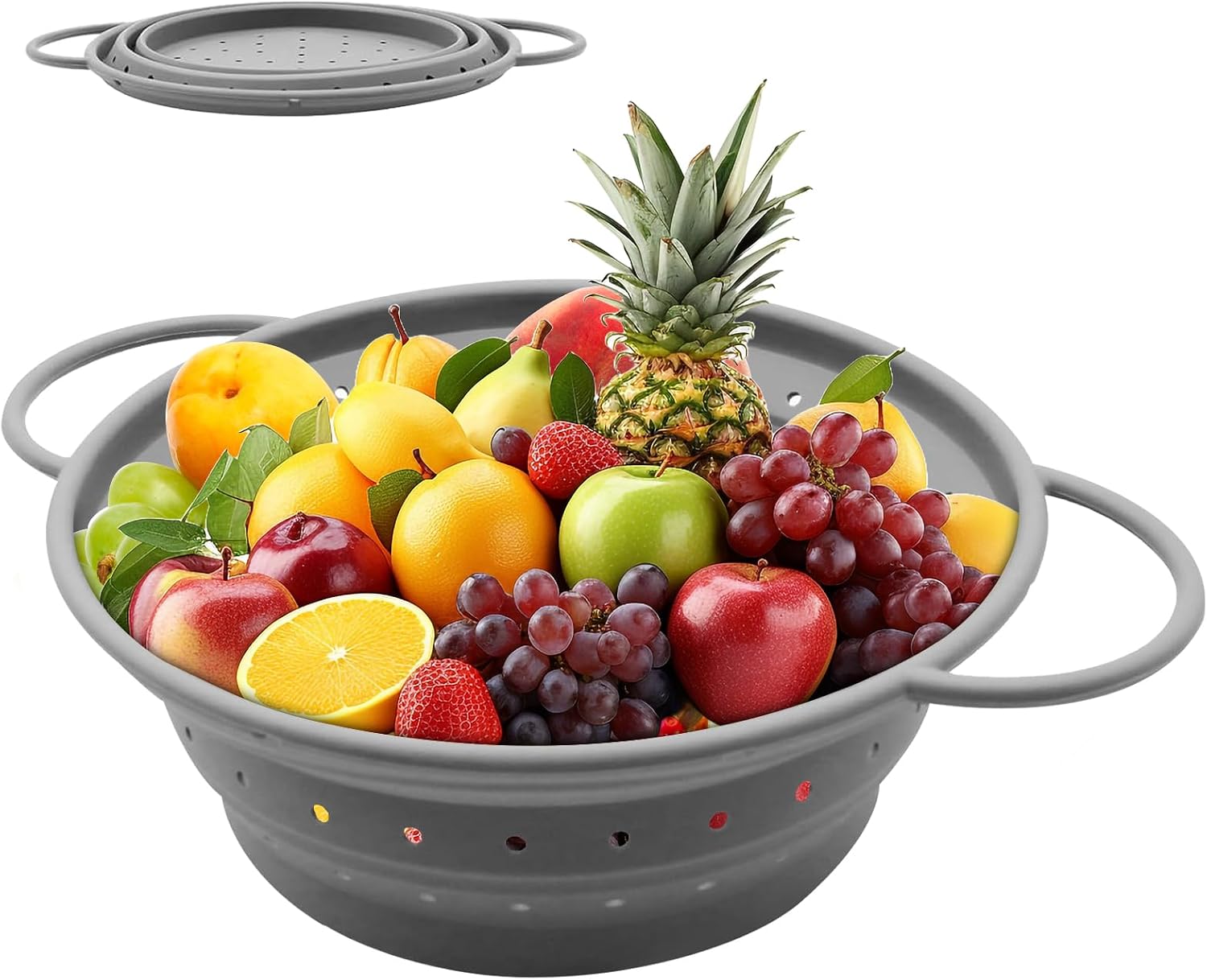 Zusammenklappbares Silikon-nudelsieb Mit Griffen, 22 Cm Durchmesser Zusammenklappbares Sieb Zum Abtropfen Von Salaten, Nudeln, Gemüse Und Obst Platzsparendes, Zusammenklappbares Sieb