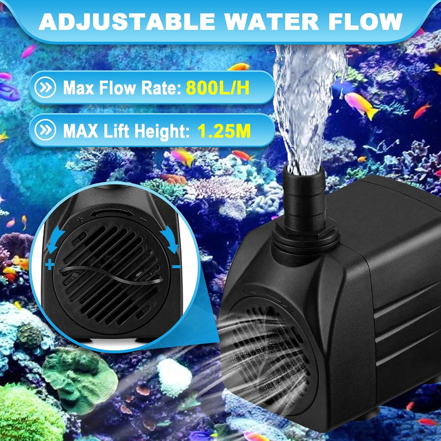 10w 600l/h 220v Mini-aquariumpumpe, Verstellbare Teichpumpe Mit 2 Düsen Und Kabel, Tauchpumpe Für Springbrunnen, Teiche Und Gärten