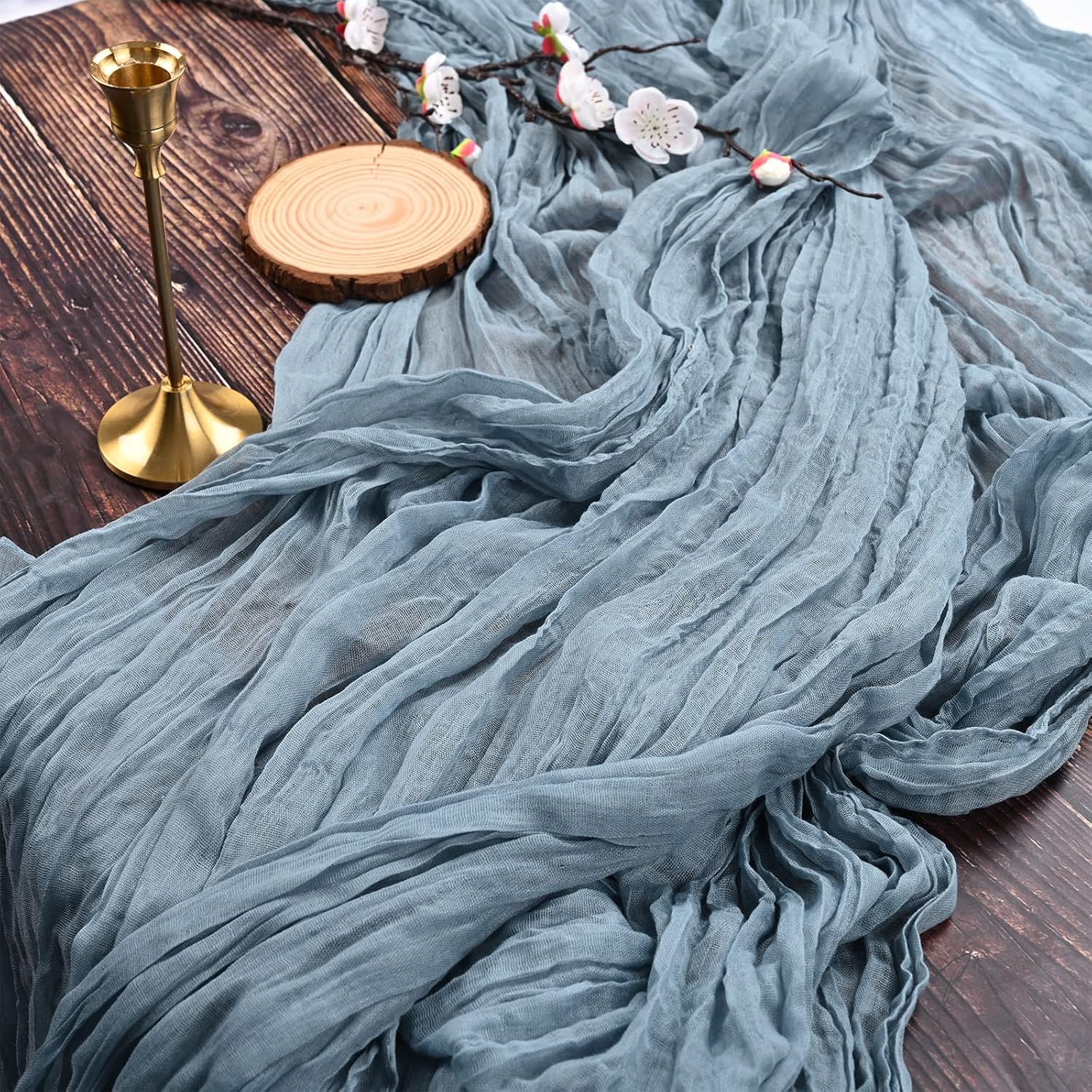 Set Mit 2 Tischläufern In Staubigem Blau (etamin), 90 X 300 Cm, Rustikaler Gaze-stoff, Blaue Tischdecke Für Hochzeitsfeiern Und Brautpartys