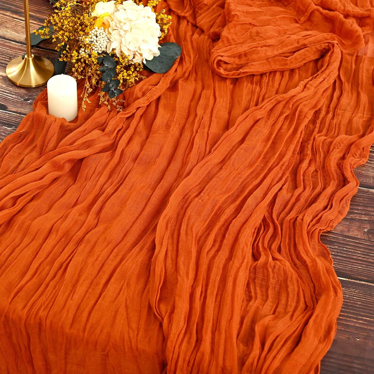 Set Mit 2 Tischläufern „eterna“ In Gebranntem Orange, 90 X 300 Cm, Rustikaler Gaze-stoff, Tischdekoration Für Hochzeiten, Feiern Und Brautpartys