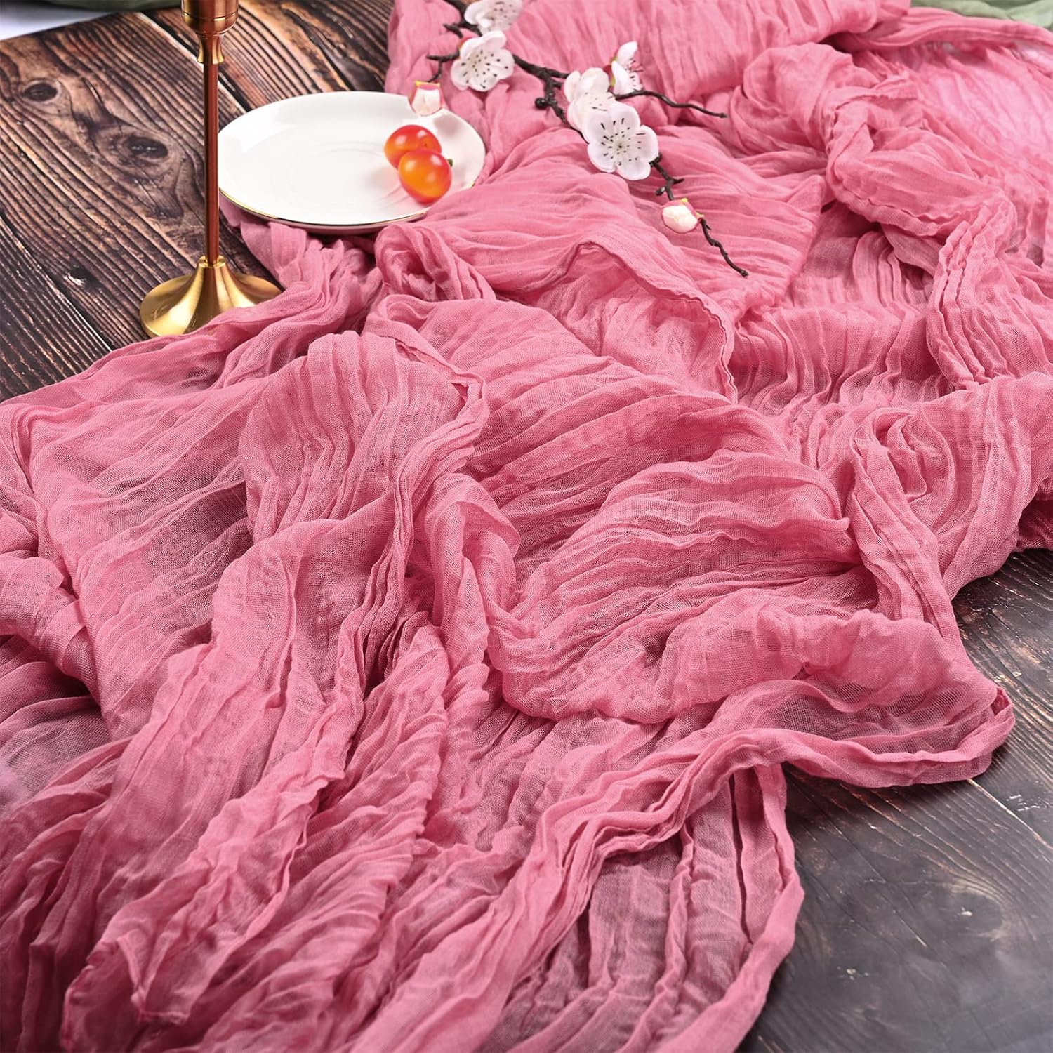 Set Mit 2 Tischläufern In Etamin, 90 X 300 Cm, Aus Rustikalem, Staubrosafarbenem Gaze-stoff, Tischdekoration Für Hochzeiten, Feiern Und Brautpartys