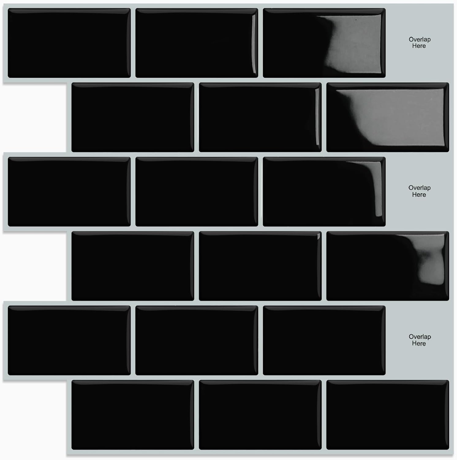 Selbstklebende Küchenrückwandaufkleber, Metro-fliesenaufkleber, Selbstklebende Wandfliesen Für Badezimmer, Schwarz (10 Stück, 30,5 X 30,5 Cm)