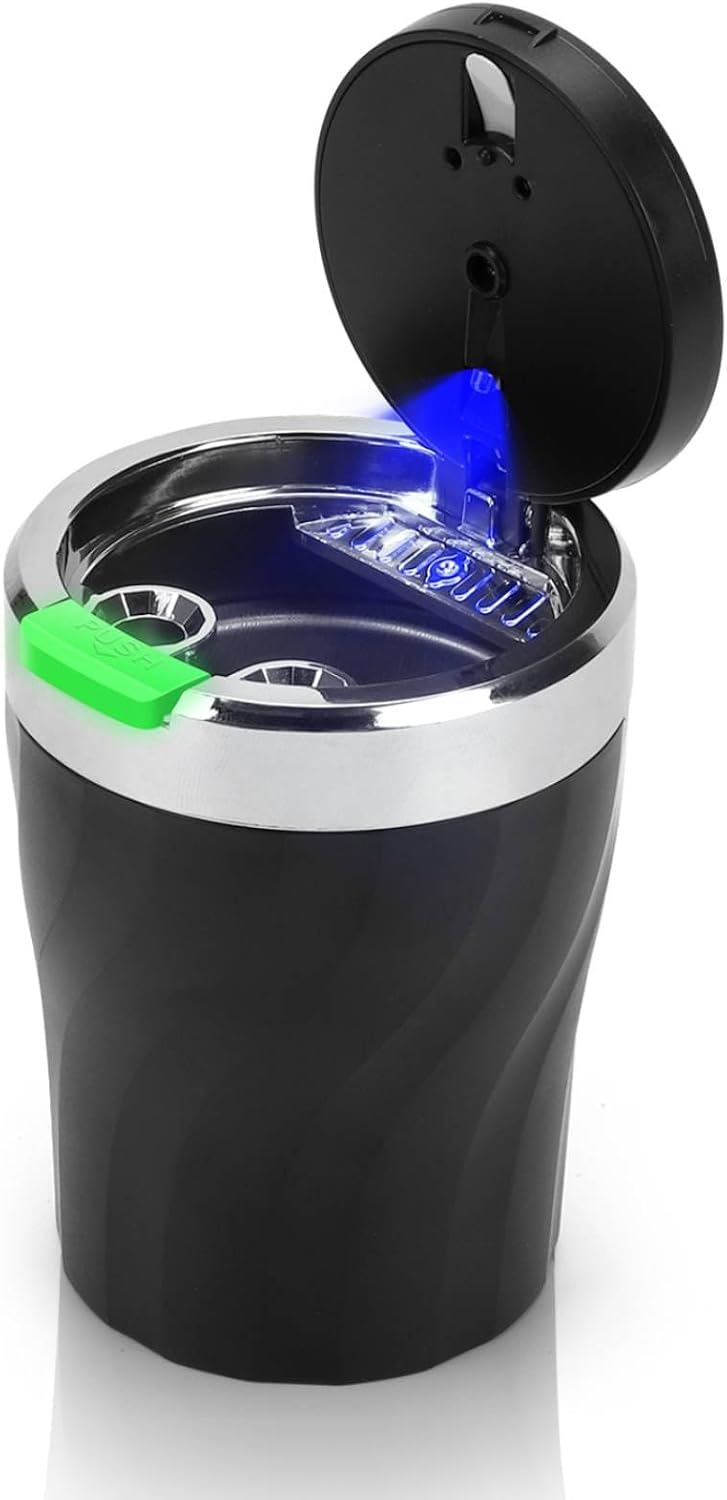 Tragbarer, Rauchfreier Edelstahl-aschenbecher Mit Deckel Und Led-beleuchtung Für Autos, Transporter, Camping Und Outdoor-aktivitäten, Schwarz