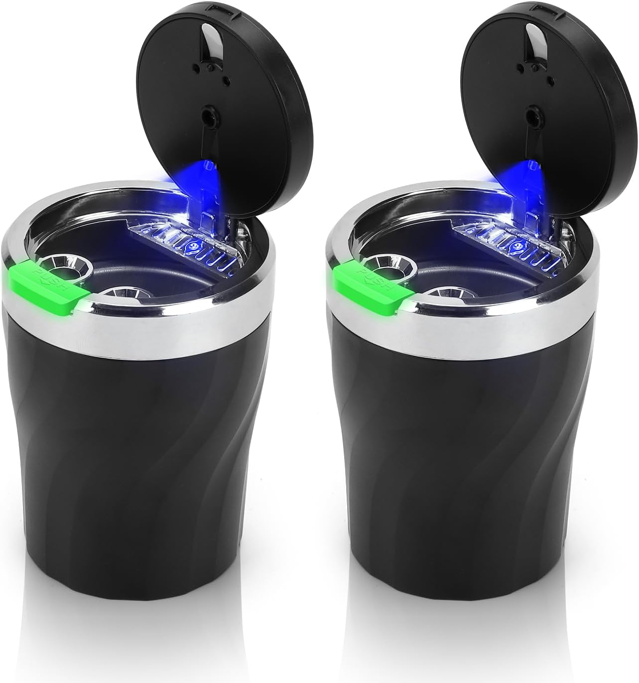 2-teiliges Auto-aschenbecher-set, Tragbarer, Rauchfreier Edelstahl-aschenbecher Mit Deckel Und Led-licht Für Autos, Vans, Camping Und Outdoor-aktivitäten, Schwarz
