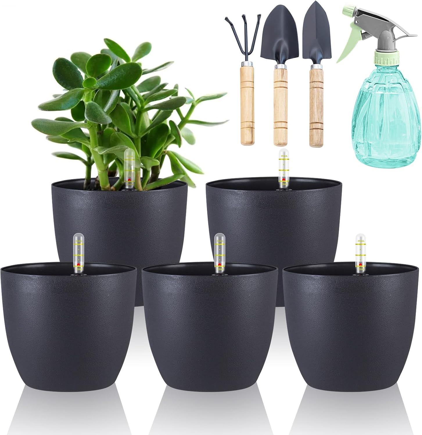 5er-set Selbstbewässernde Blumentöpfe Mit Wasserstandsanzeige, Schwarz, 15 Cm, Blumentöpfe Für Garten- Und Zimmerpflanzen, Kunststoff-pflanztöpfe
