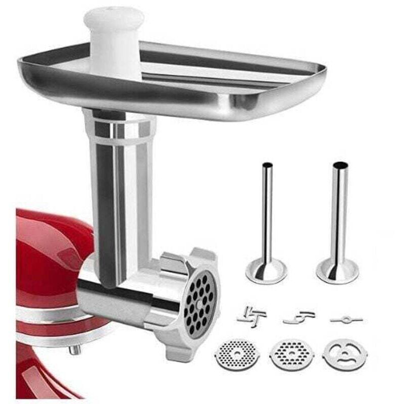 Amxcnoy Kitchenaid Fleischwolf Mit 3 Lochscheiben Und 2 Füllrohren – Lebensmittelechtes Aluminium – Aufsatz Für Küchenmaschinen