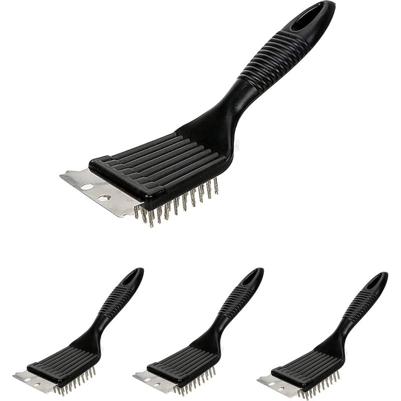 Grillbürsten-set, 4-teiliges Grillreinigungs-set Mit Edelstahlspatel Für Die Reinigung Von Grillrosten Und Oberflächen, Optimale Grillreinigung, Schwarz