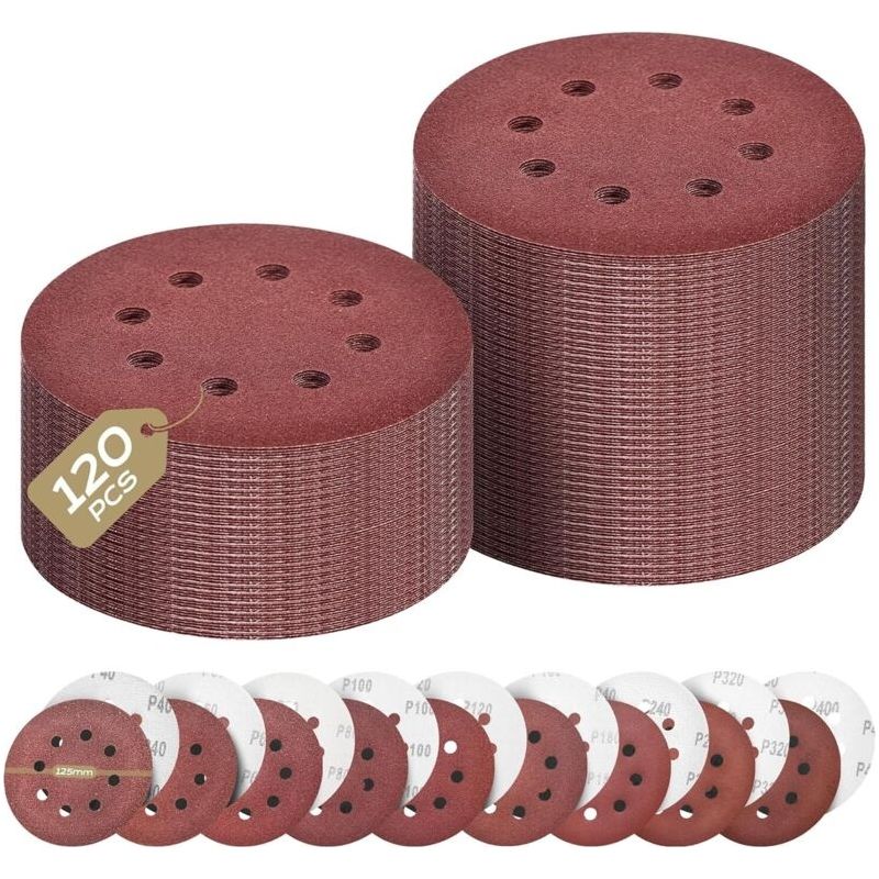 125-mm-schleifscheibe, Gemischte Körnung 40/60/80/100/150/240/320/400, Je 15 Stück Pro Körnung, 120 Blatt 8-loch-schleifpapier