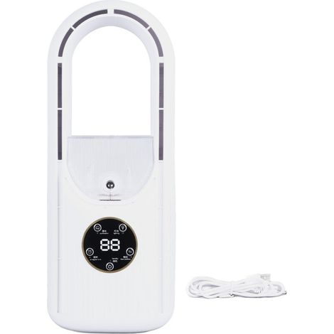 Rotorblattloser Ventilator, 6 Geschwindigkeitsstufen, 100-ml-wassertank, Leiser Usb-tischventilator Mit Sprühfunktion Und Timer, Weiß
