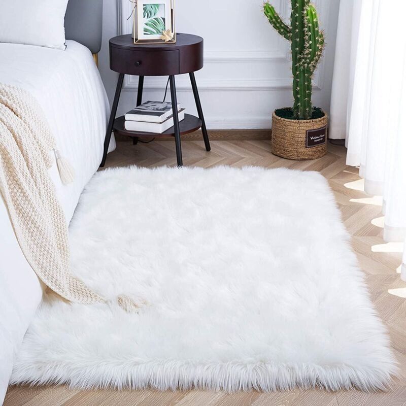 Hochflorteppich 60 X 90 Cm – 100 % Rutschfestes Polyester – Maschinenwaschbar Bei 30 °c – Weich Und Dick, Ideal Für Wohnzimmer, Schlafzimmer Und Sessel – Weiß