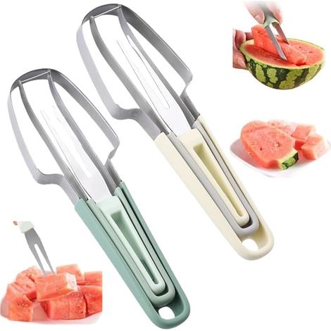 3-in-1 Wassermelonenschneider Aus Edelstahl, Wassermelonenschneider, Obstschneider (grün Und Beige)