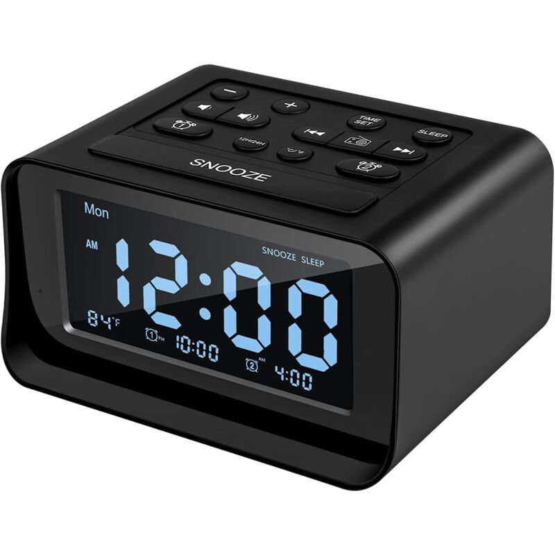 Radiowecker Mit Doppelalarm, Digitalwecker Mit 2 Usb-ladeanschlüssen, 0–100 % Einstellbarer Helligkeit, Fm-sleep-timer, 6 Klingeltönen, Einstellbarer Lautstärke, Raumthermometer, Schlummerfunktion