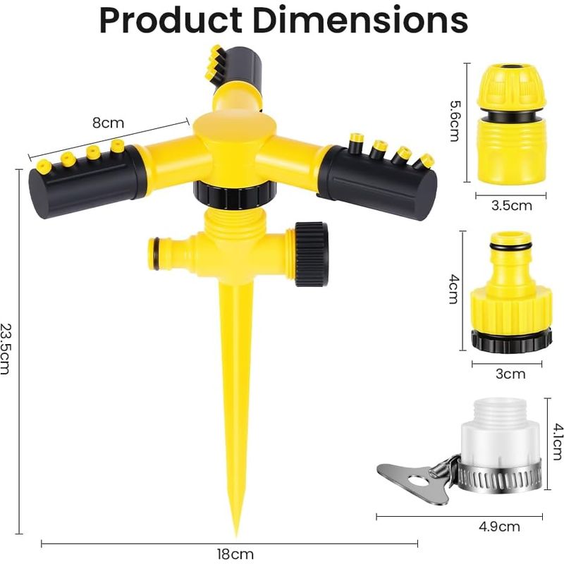 Gartensprenger, 360° Drehbar Und Verstellbar (8-10 M), 3 Arme, 12 Auslässe, Robustes Abs, Einfache Installation Für Rasen, Gemüsegarten, Terrasse, Haustiere