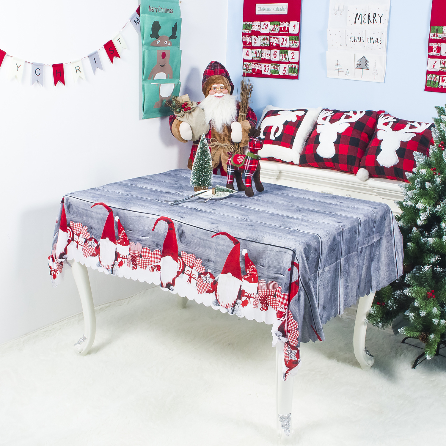 Weihnachtstischdecke, Rechteckig, 180 X 150 Cm, Grau, Für Den Esstisch Geeignet, Große, Waschbare Tischdecke Für Den Esstisch Im Garten – Grau
