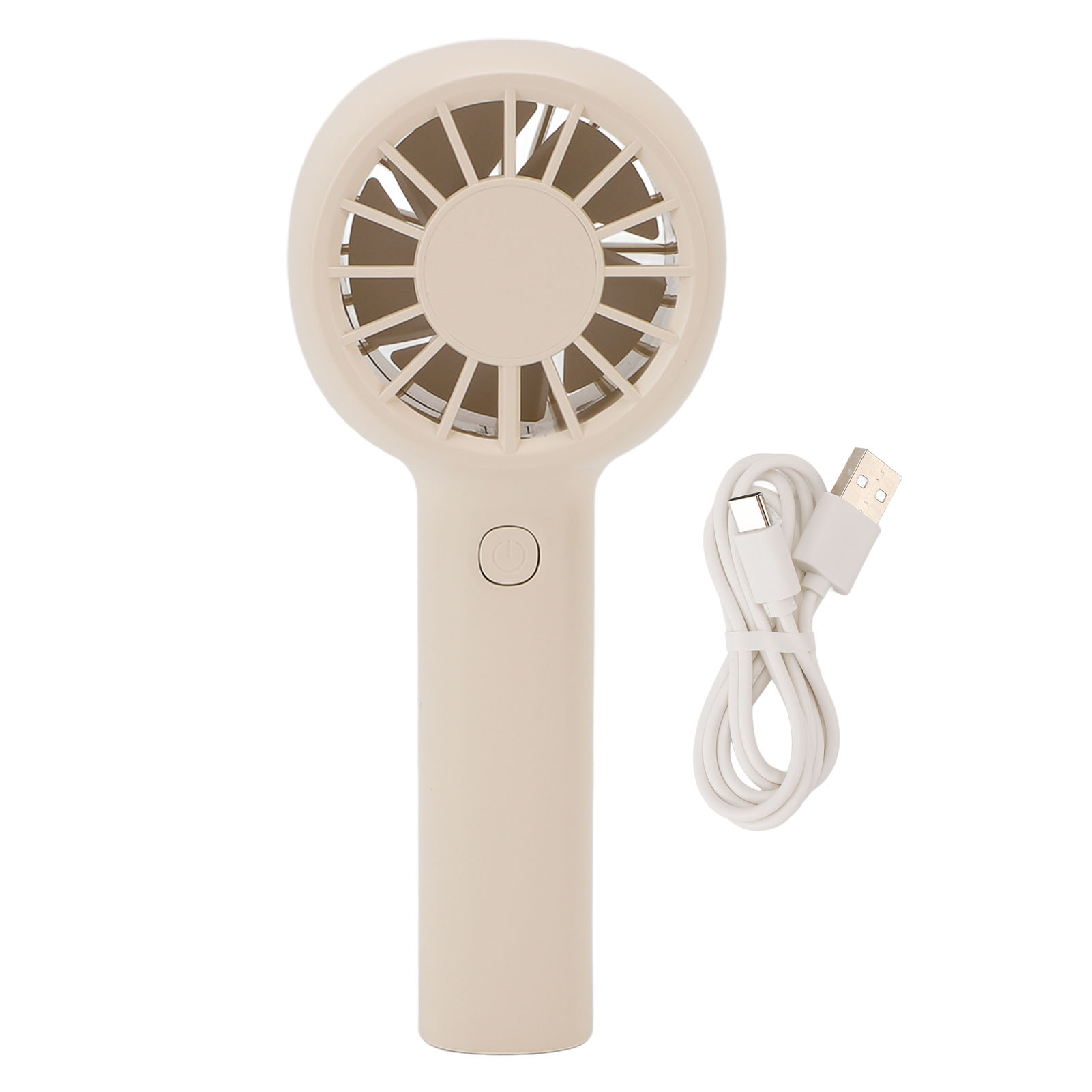 Tragbarer Ventilator Mit 5 Einstellbaren Geschwindigkeitsstufen, Leise, 5,5 Stunden Akkulaufzeit, Mit Schlaufe, Beige, Ideal Für Strand Und Camping.