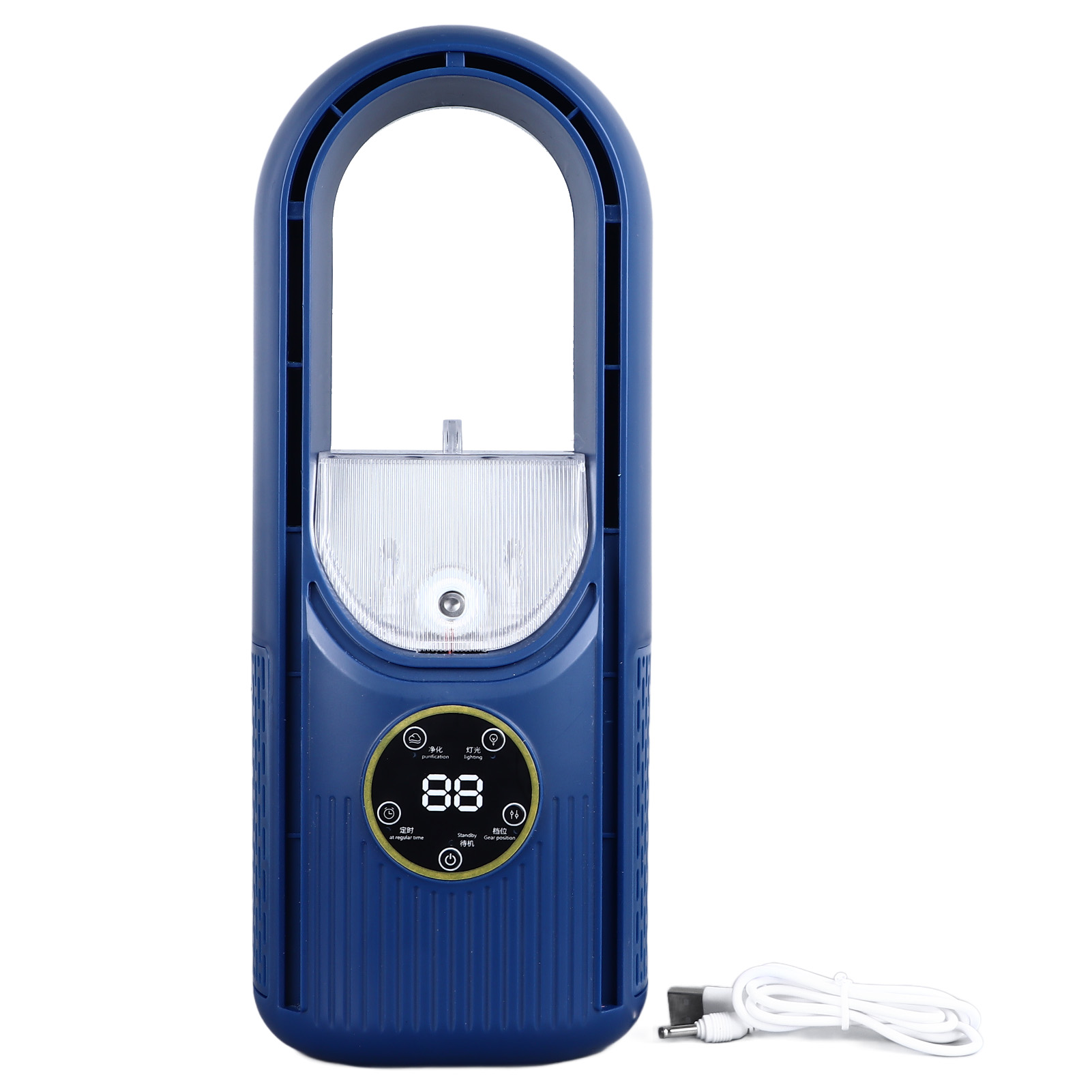 Rotorblattloser Ventilator, 6 Geschwindigkeitsstufen, 100-ml-wassertank, Leiser Betrieb, Usb-anschluss, Tischventilator Mit Sprühfunktion Und Timer, Blau