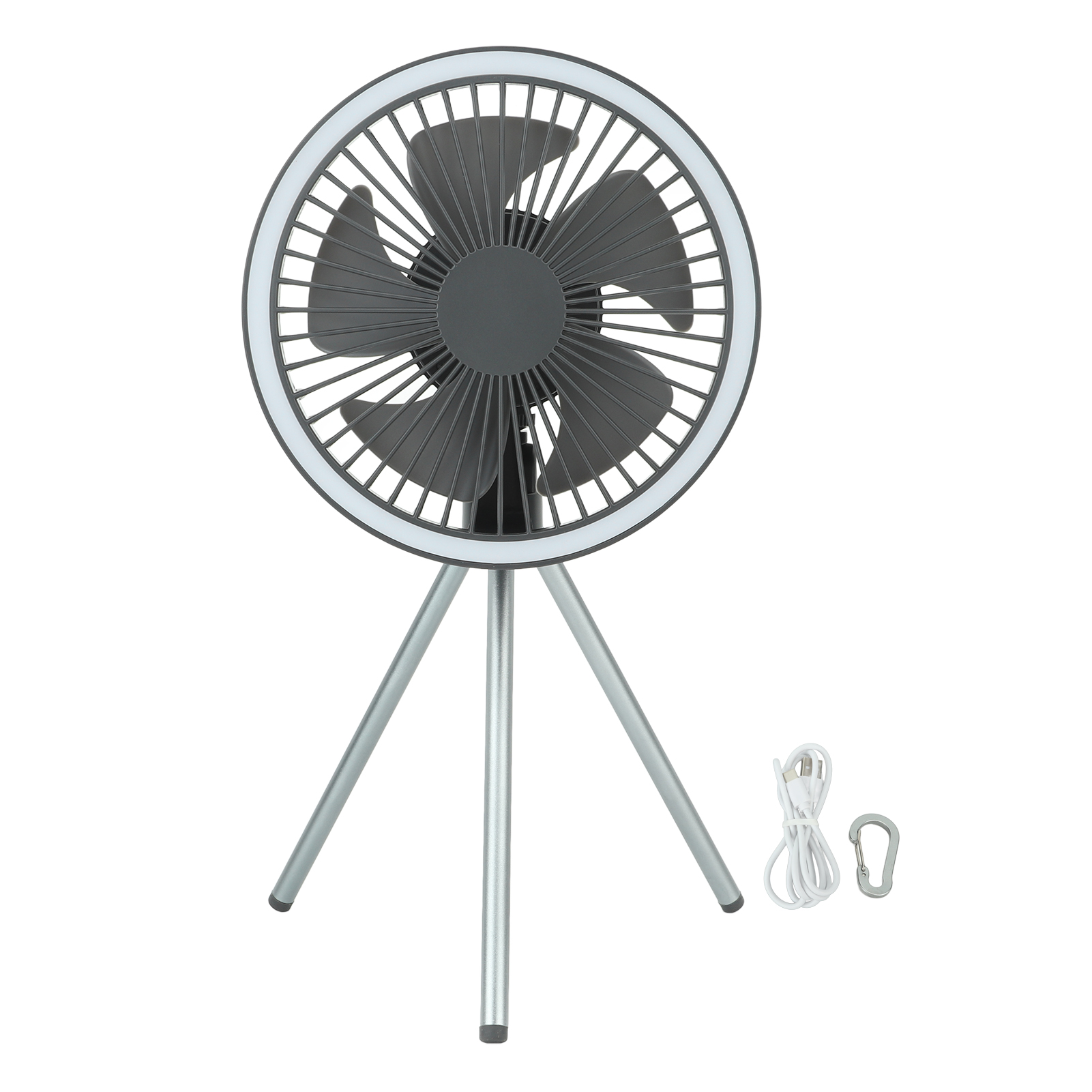 Tragbarer Usb-campingventilator Mit 10.000 Mah, Stativ, Taschenlampe Und Powerbank (grau)