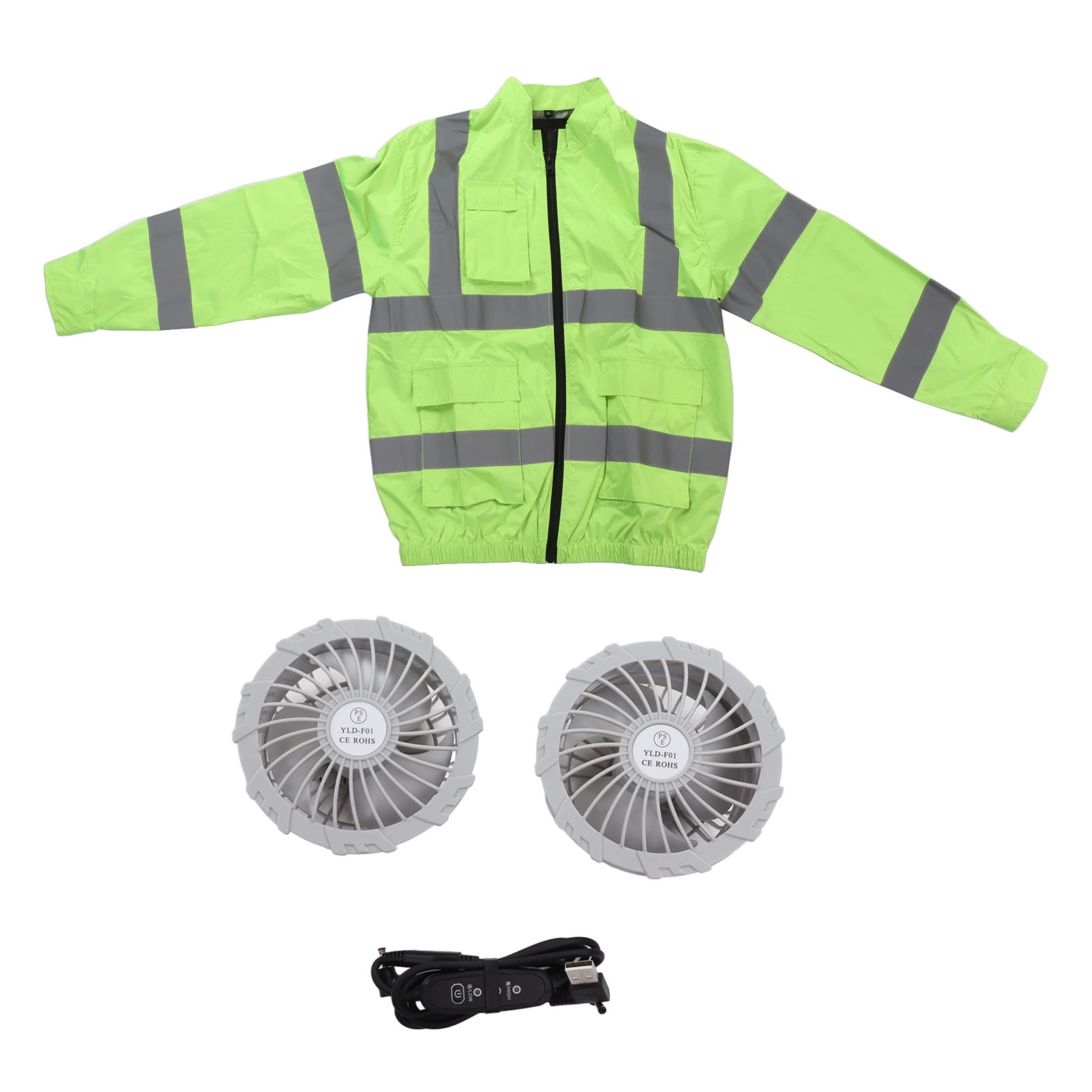 Reflektierende, Kabellose Ventilatorjacke, Kühlende Und Erfrischende Arbeitskleidung Mit Sonnenschutz, Lange Ärmel, Weiß, Größe Xl, Fluoreszierend Grün