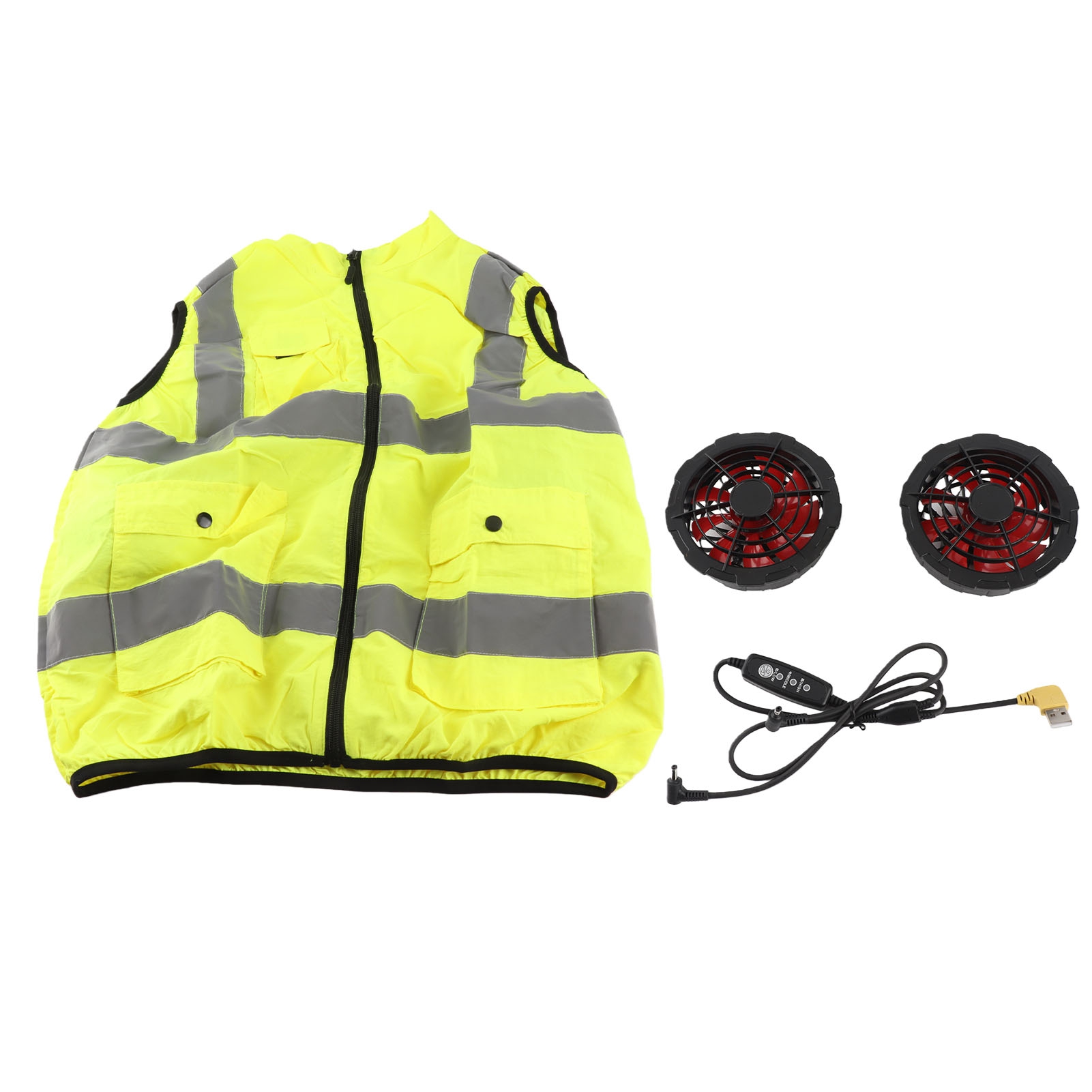 Kühlende Sommerweste Mit Eingebautem Ventilator, Reflektierenden Streifen, Wiederaufladbar, Fluoreszierend Grün, 5v, Größe Xl.