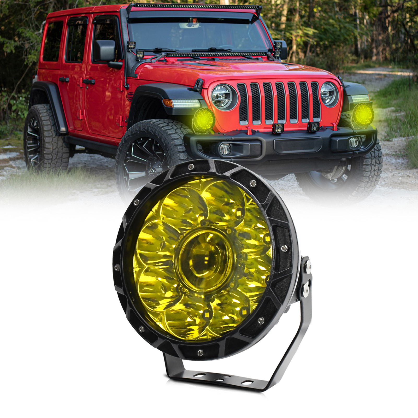 6000k 200w 7-zoll-rund-led-arbeitsleuchte Für Auto, Motorrad, Suv, Quad, Boot, Ip68 Wasserdicht, Gelbes Licht