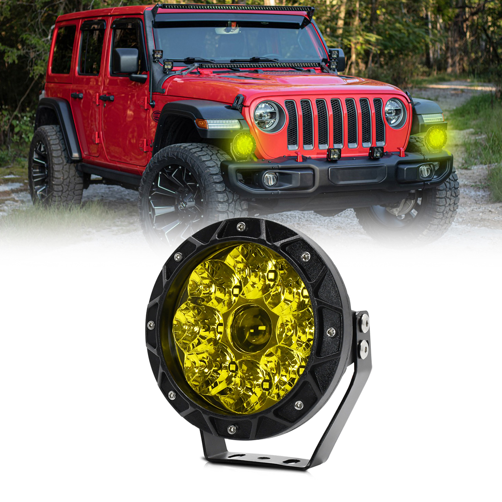 6000k 140w 5-zoll-led-arbeitsleuchte, Rund, Ip68 Wasserdicht, Für Lkw, Motorräder, Suvs, Atvs Und Boote, Gelbes Licht