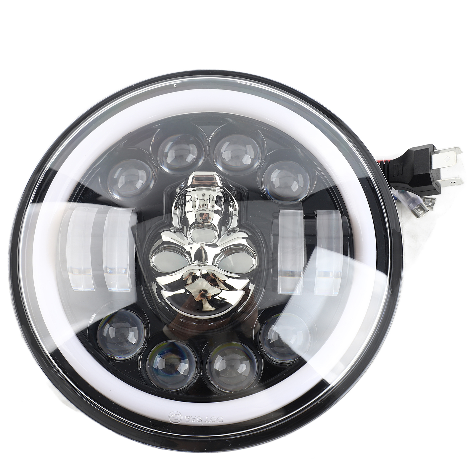 Runder 7-zoll-led-scheinwerfer Mit Totenkopfmotiv, Abblend-/fernlicht, Blinkern Und Tagfahrlicht.