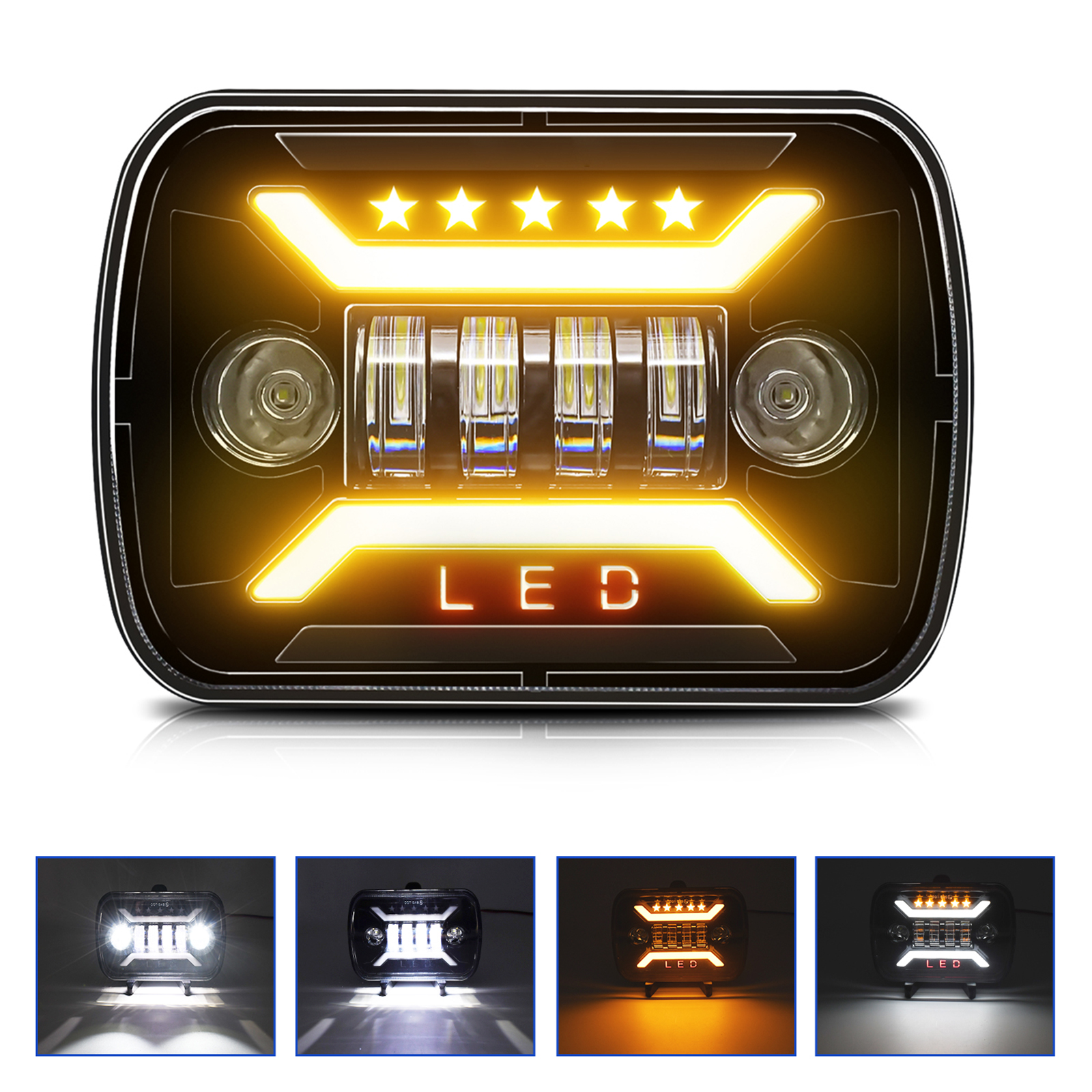 Rechteckiger Led-scheinwerfer 5x7'' Oder 7x6'' (1 Stück), 7 Zoll, H6054, Mit Abblend-/fernlicht, Tagfahrlicht Und Blinkern, Kompatibel Mit Jeep Cherokee Xj, Wrangler Yj, Ford, Chevy, Gmc, Dodge Usw.