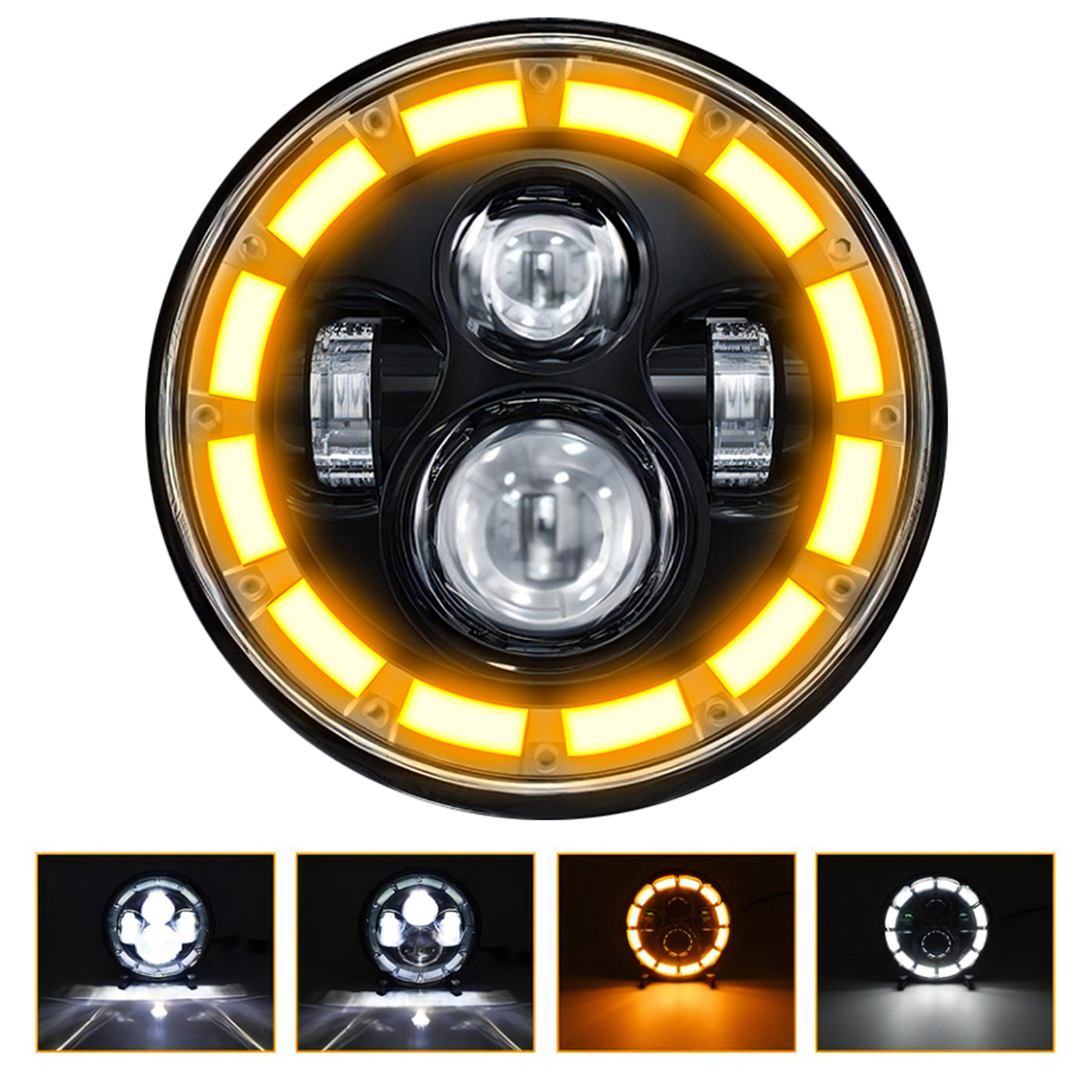 X 7-zoll-led-scheinwerfer, Wasserdicht Und Rund, Mit Abblend-/fernlicht, Tagfahrlicht Und Blinkern Für Autos Und Motorräder