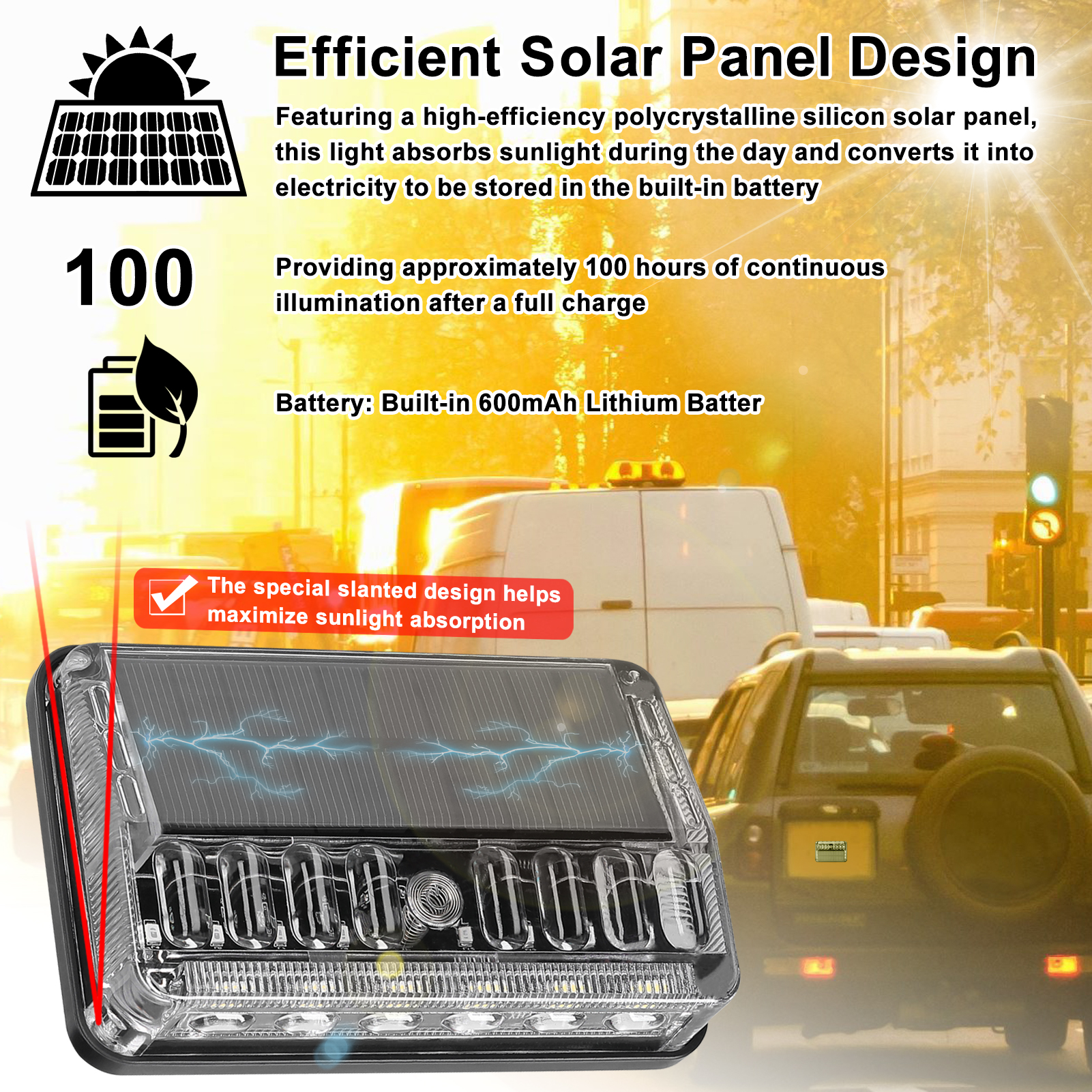 Solarbetriebenes, Mehrfarbiges Led-blinkrücklicht Für Pkw, Lkw, Traktoren Und Baumaschinen Wasserdicht (ip66) Mit Seitenleuchten Und Zwei Leuchtmodi. Geeignet Für Pkw, Lkw, Traktoren Und Baumaschinen.