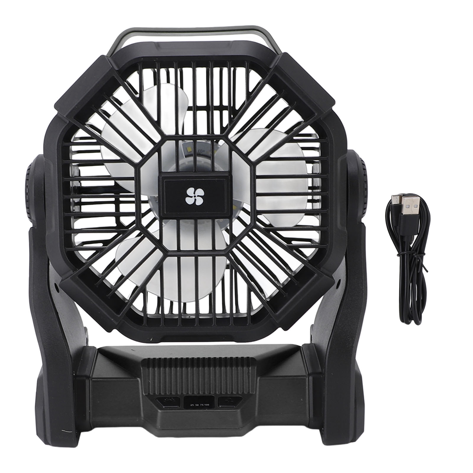 Professioneller Und Effizienter Campingventilator, Wiederaufladbar Über Usb, Mit Integrierter Led-laterne (schwarz).