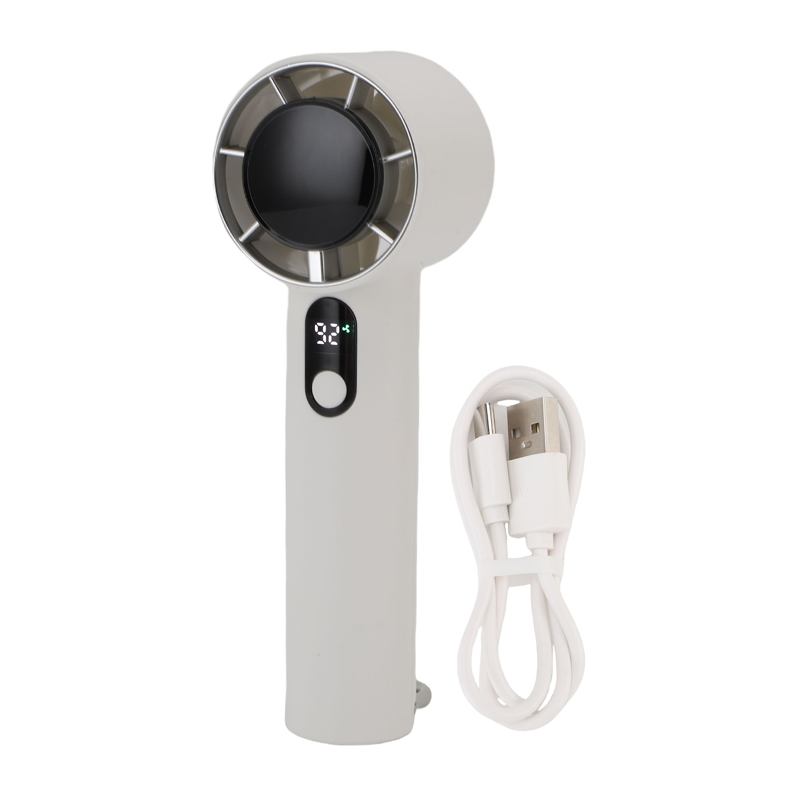 Tragbarer Handventilator, 5 Einstellbare Geschwindigkeiten, Leise, Wiederaufladbar, Mit Digitalanzeige, Mini-taschenventilator Für Reisen, Strand, Camping Und Outdoor-aktivitäten (weiß).