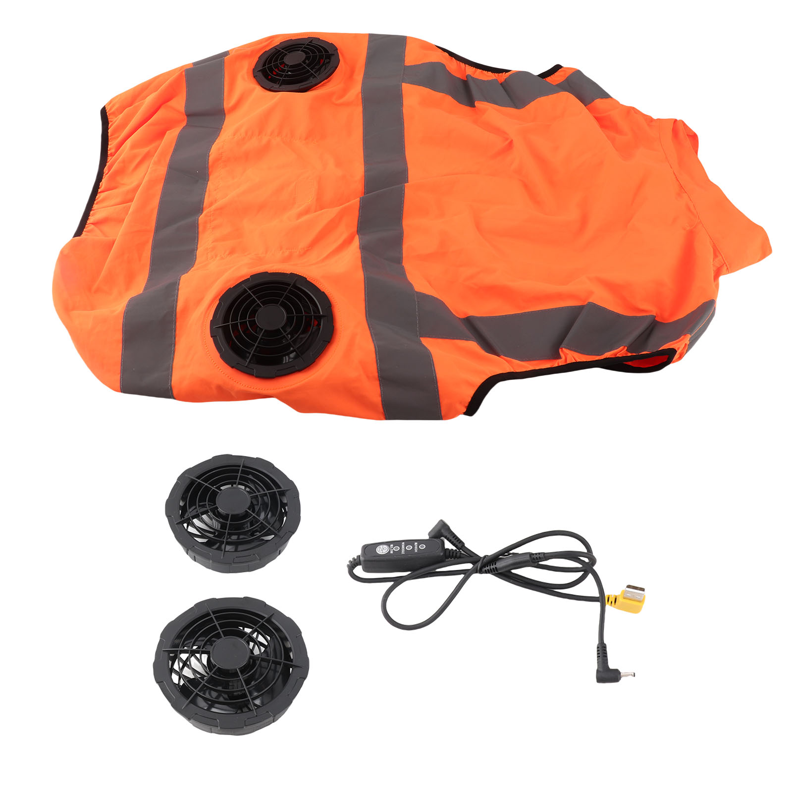 Kühlende Sommerweste Mit Integriertem Ventilator, Reflektierenden Streifen, Wiederaufladbar, 5 V, Fluoreszierendes Orange, Xxxl
