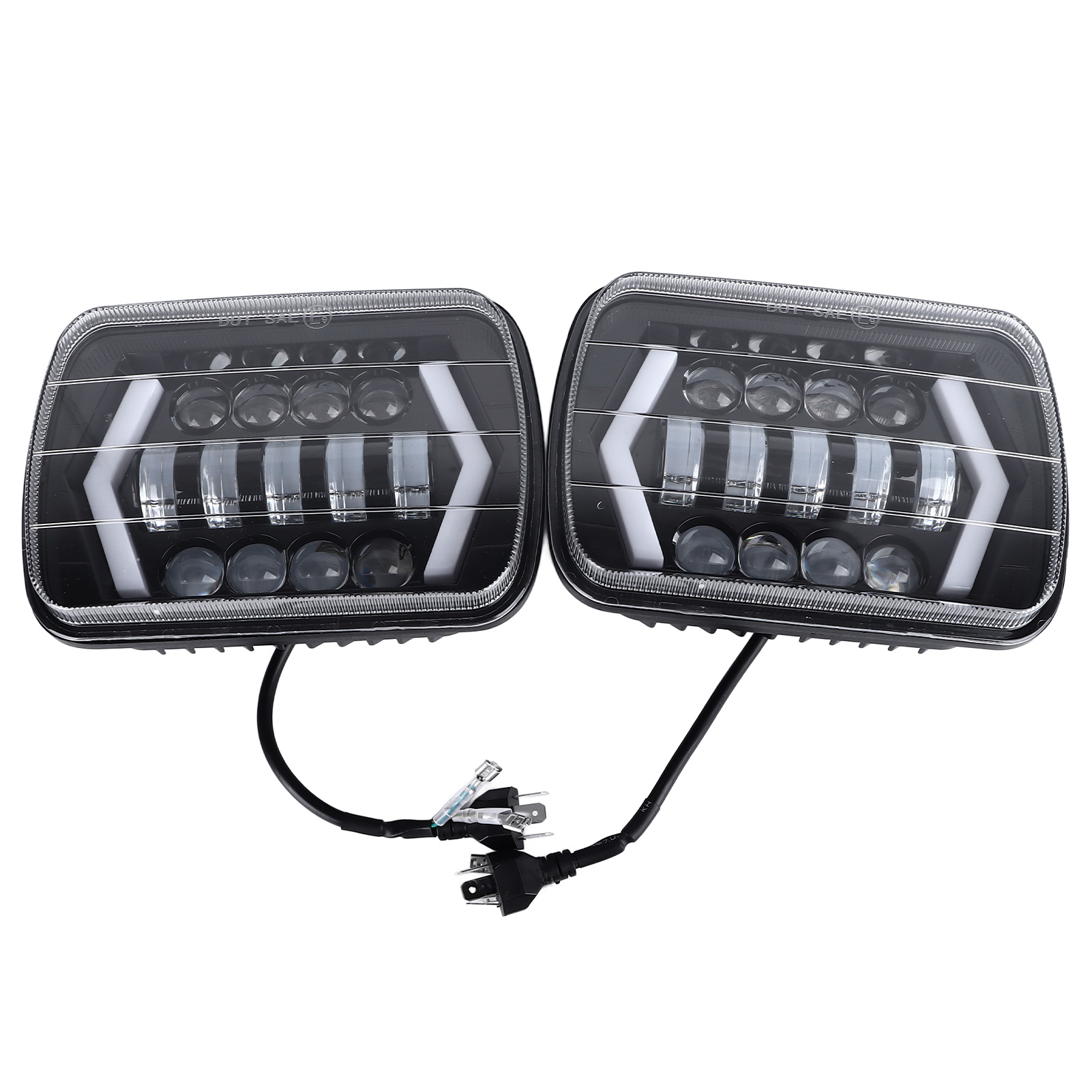 Set Mit 2 7-zoll-led-scheinwerfern, Ip67 Wasserdicht, 6000 Lumen, 6000 K Farbtemperatur, Frontlicht Mit Beleuchtetem Pfeil, 9–36 V