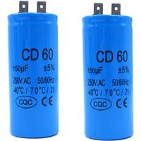 Cd60 Anlaufkondensator, Runder 50x100mm Betriebskondensator Für Elektromotoren Und Waschmaschinen - 150uf (2er-pack)