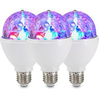 Set Mit 3 Rgb-lampen, E27, 3 W, Farbwechsel Durch Drehung, Discokugel, Discolicht, Partybeleuchtung, Partydekoration, Lampe, Glühbirne, 7,3 X 12,9 Cm, Weiß