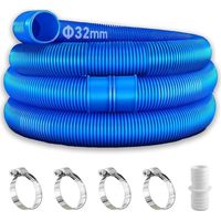 Set Mit 2 Blauen 32-mm-poolschläuchen Für Poolpumpen Mit 4 Sicherheitsclips Und 1 Schlauchverbinder, Einem Schraubendreher, 150 Cm X 32 Mm Poolschlauch, Für Filterpumpen Und Pools