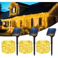 3er-set Solar-lichterketten Für Den Außenbereich, Insgesamt 12 M Lang, 100 Leds, Ip65 Wasserdicht, 8 Modi, Kupferdraht-solarleuchten Für Garten, Terrasse, Hochzeit Und Weihnachtsdekoration