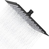 Schwarzer, Quadratischer Duschkopf, 20 Cm, Aus Kalkbeständigem Edelstahl A2 V2a. Universelles 1/2"-gewinde, 360° Drehbar.