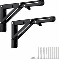 Klappbare Regalhalterung (50 Cm) Aus Schwarzem Edelstahl, 2 Stück, Klappbare Tablet-halterung, Max. Traglast 100 Kg, Klappbare Halterung Für Wandtisch, Werkbank, Platzsparend
