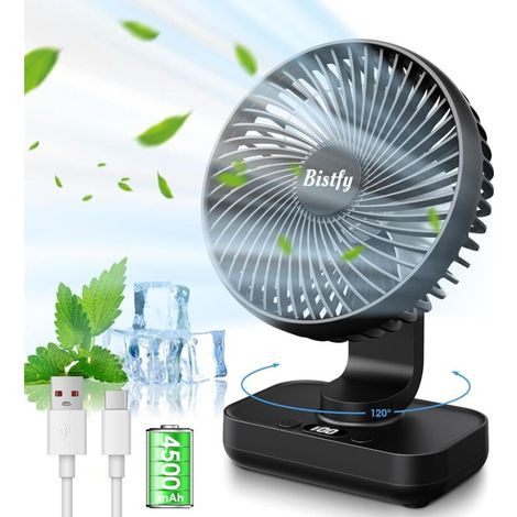 Automatischer Oszillationsventilator, Tragbarer, Leiser Tischventilator, 4500 Mah Akku, 2a Schnellladefunktion, 4 Leistungsstarke Geschwindigkeitsstufen, Led-anzeige, 5,5'' Usb-ventilator Fürs Büro (s